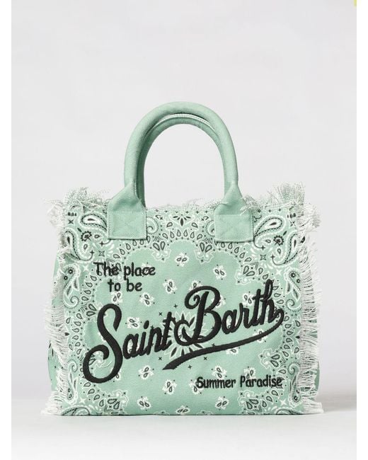 Mc2 Saint Barth Green Printed Cotton Vanity Bag With Logo