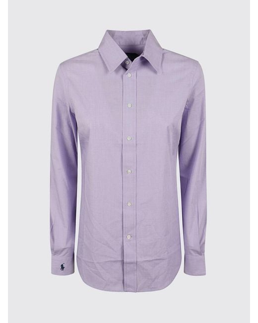 Polo Ralph Lauren Purple Slim Fit Cotton Shirt With Embroidered Pony Logo
