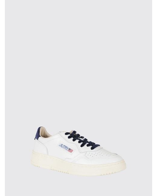 Autry White Dallas Low Calfskin Trainers With Python-Effect Inserts