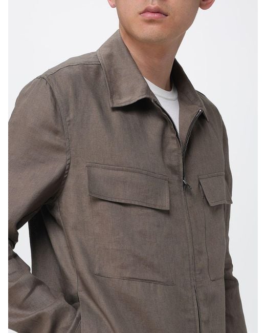 Manuel Ritz Gray Relaxed Fit Twill Shirt Jacket With Zip Closure for men
