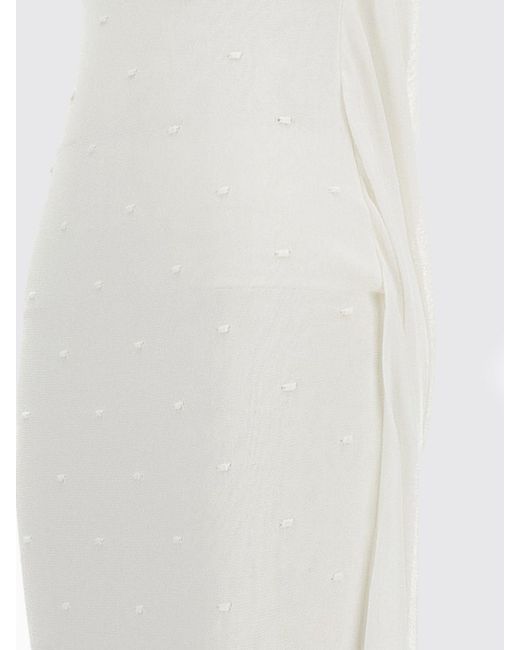 Jacquemus White Viscose Midi Dress With Pearls
