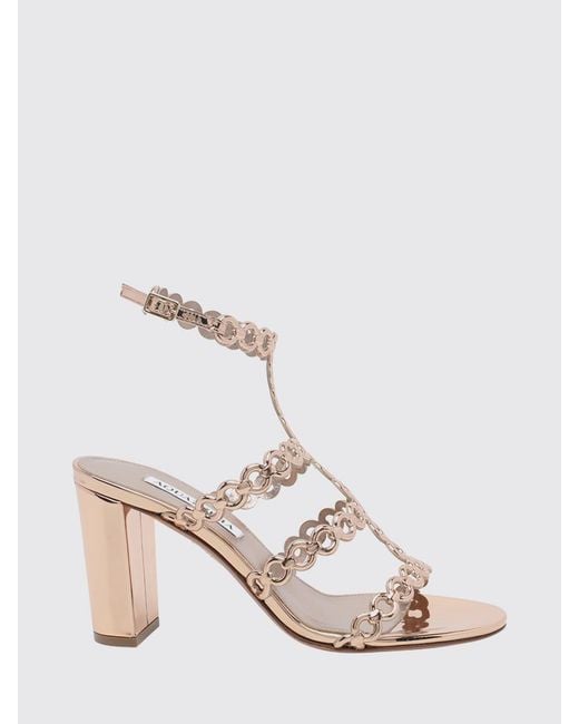 Aquazzura Natural High-Heeled Patent Leather T-Strap Sandals