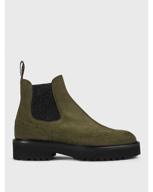 Doucal's Green Suede Ankle Boots With Brogue Motif