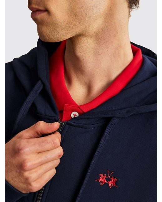 La Martina Blue Cotton Hoodie for men