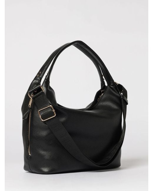 Liu Jo Black Grained Faux Leather Bag With Perforated Monogram