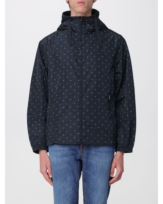 Emporio Armani Blue Logo-Print Hooded Jacket for men