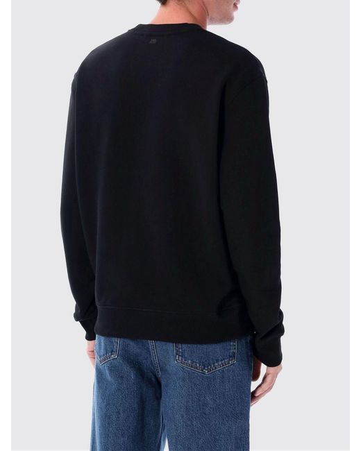 AMI Black Relaxed Fit Cotton Crewneck Sweatshirt With Contrast Embroidered Logo for men