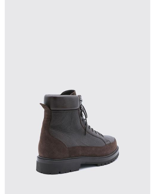 Brunello Cucinelli Black Suede Calfskin Lace-Up Ankle Boots for men