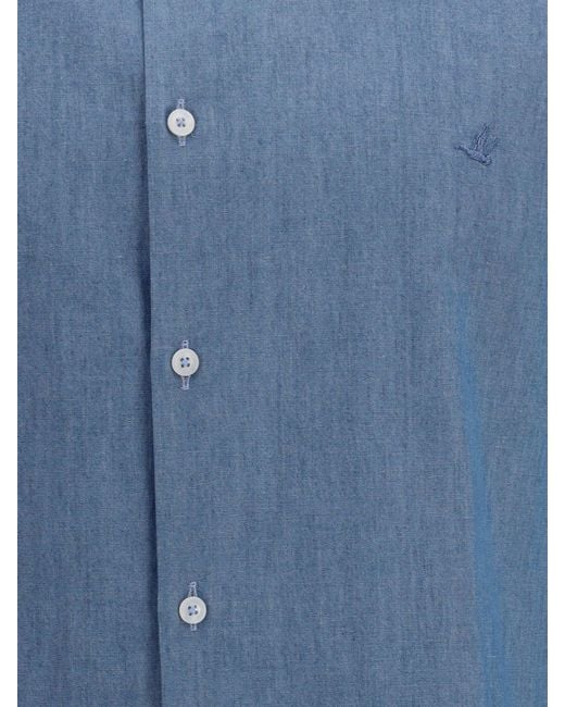 Brooksfield Blue Long-Sleeved Cotton Shirt With French Collar for men