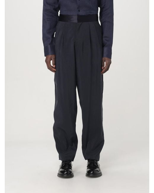 Giorgio Armani Blue Pleated Trousers Relaxed Fit for men
