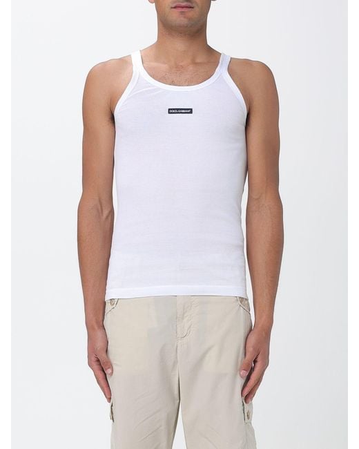 Dolce & Gabbana White Dolce &Amp Gabbana Cotton Tank Top With Logo for men