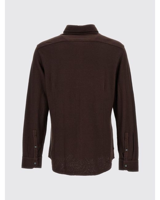 Drumohr Brown Slim Fit Linen And Cotton Shirt With French Collar for men