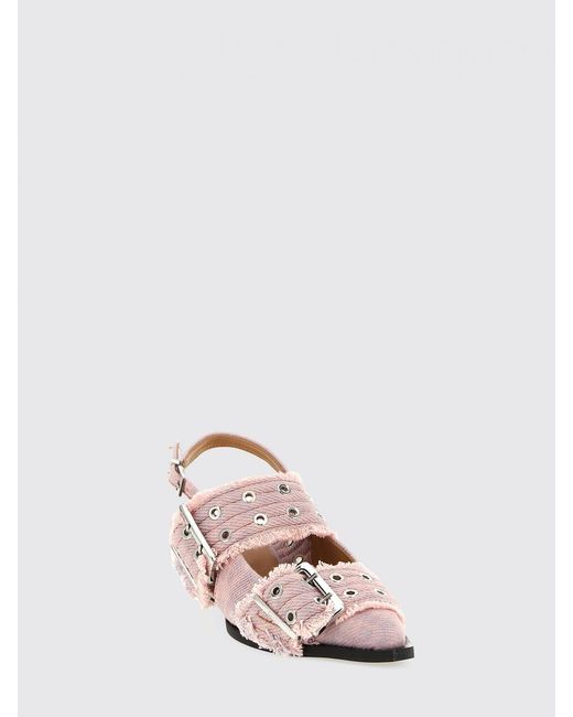 Ganni Pink Organic Cotton Canvas Slingback Pumps