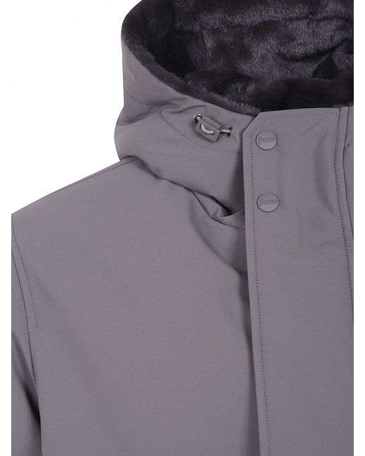 Herno Gray Knee-Length Polyester Parka With Adjustable Hood And Fleece Lining for men