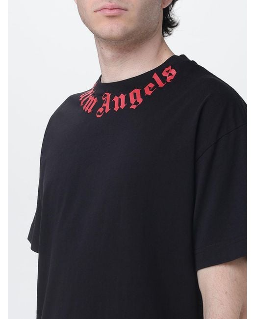 Palm Angels Black Cotton T-Shirt With Logo for men