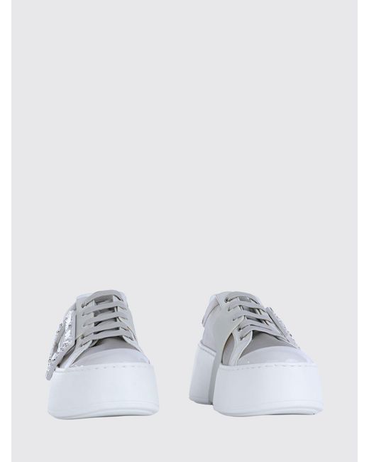 Roger Vivier White Viv' Skate Satin Low-Top Sneakers With Wedge And Jewel Buckle