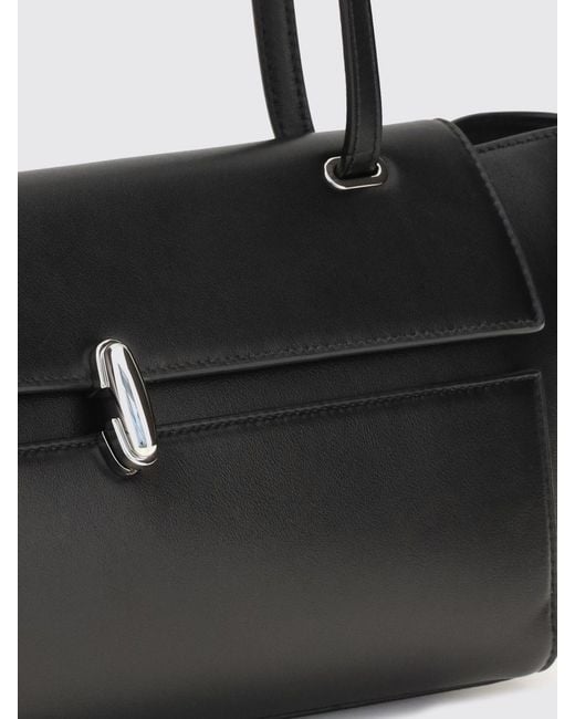 SAVETTE Black Symmetry Smooth Calfskin Shoulder Bag With Metallic Clasp