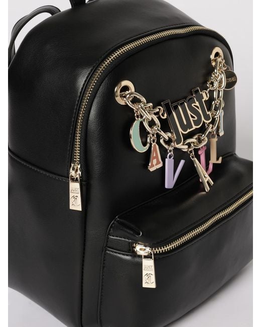 Just Cavalli Black Faux Leather Backpack With Charm