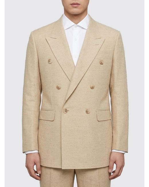 Dolce & Gabbana Natural Dolce &Amp Gabbana Double Breasted Linen And Silk Blazer for men