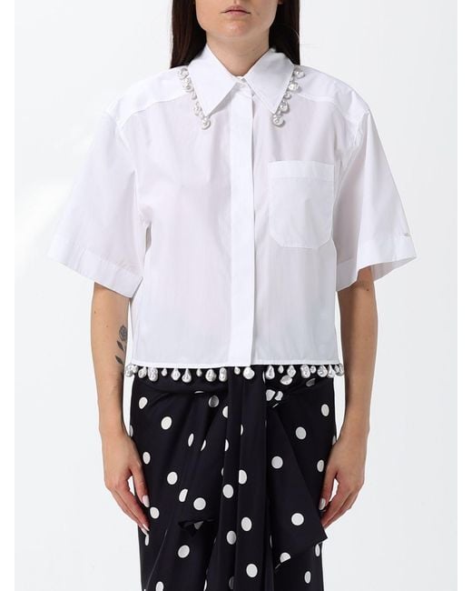 Sportmax White Relaxed Fit Cotton Shirt With Pearl Embellishments