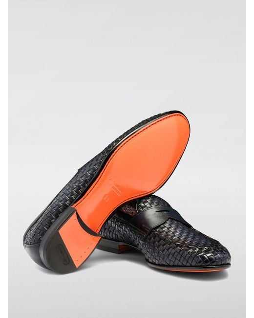 Santoni White Woven Leather Loafers for men