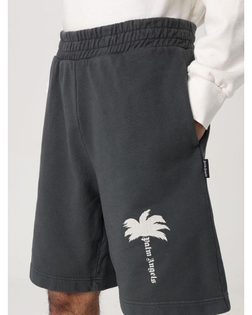 Pantaloncino in cotone con logo di Palm Angels in Blue da Uomo