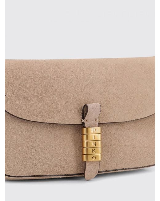 Pinko Natural Saddle Flat Medium Suede Shoulder Bag