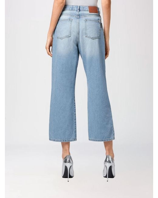 Philipp Plein Blue High-Waisted Wide Leg Cropped Stretch Denim Jeans
