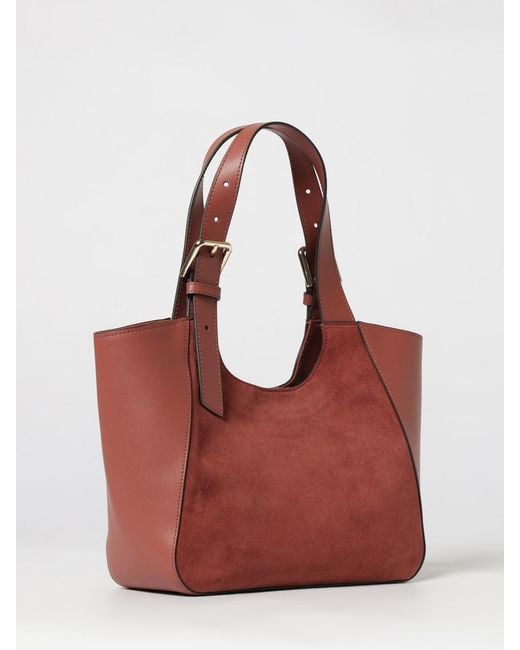Furla Red Suede And Smooth Leather Shoulder Bag With Double Handle