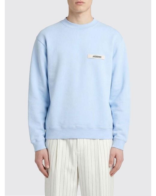 Jacquemus Blue Logo Cotton Crewneck Sweatshirt for men
