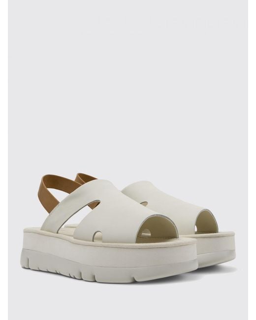 Camper White Beet Platform Sandal Leather
