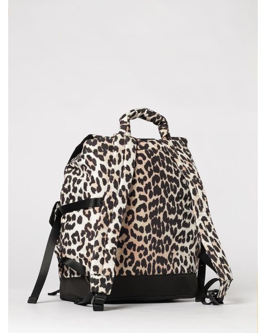 Ganni Black Recycled Nylon Backpack With Animal Print
