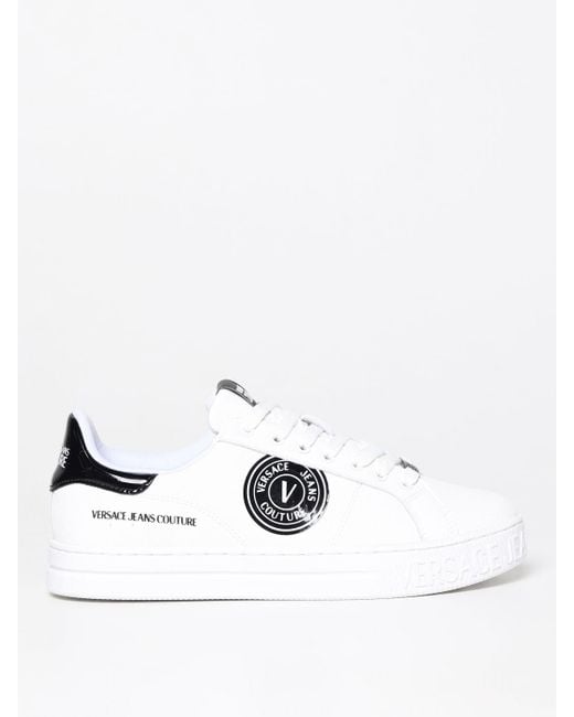 Versace White Logo-patch Leather Low-top Sneakers for men