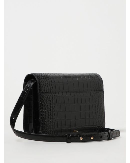 A.P.C. Demi Lune Croco Print Leather Crossbody Bag - Black