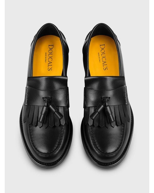 Doucal's White Smoked Leather Loafers With Fringes And Tassels for men