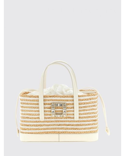 Roger Vivier Natural Viv' Skate Striped Raffia And Leather Bag With Jewel Buckle