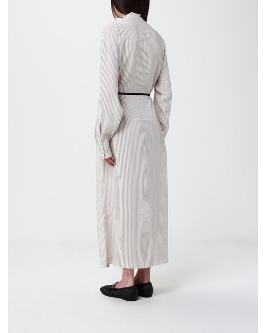 Barena White Striped Silk Blend Chemisier Dress