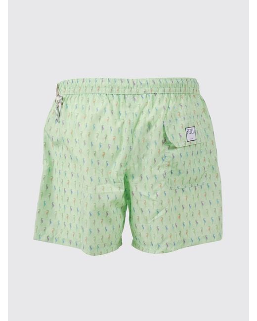 Fedeli Green Polyester Swimsuit With Seahorse Print for men