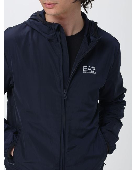 EA7 Blue Technical Fabric Hooded Jacket for men
