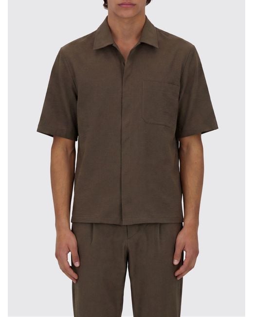 Herno Brown Casual Short-Sleeved Shirt With French Collar And Patch Pockets for men