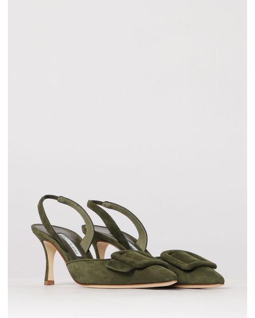 Manolo Blahnik Natural Maysli Suede Slingback Pumps With Decorative Buckle
