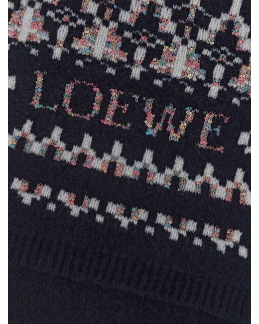 Loewe Blue Rectangular Wool-Blend Scarf With Jacquard Logo