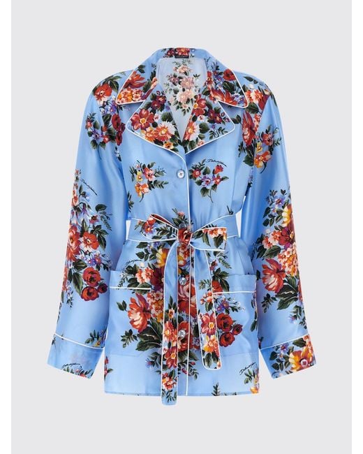 Dolce & Gabbana Blue Dolce &Amp Gabbana Silk Shirt With Floral Print