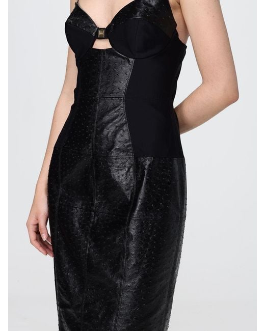 Elisabetta Franchi Black Faux Leather Midi Dress
