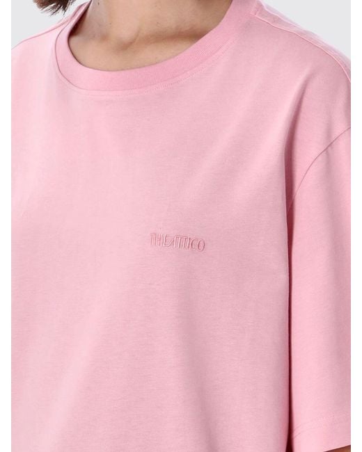 The Attico Pink Relaxed Fit Cotton T-Shirt With Dropped Shoulders And Side Slits