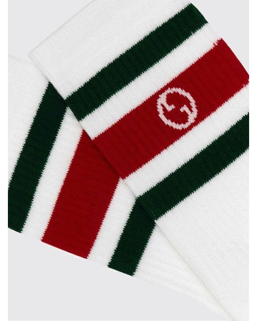 Gucci White Striped Gg Monogram Cotton-Blend Socks