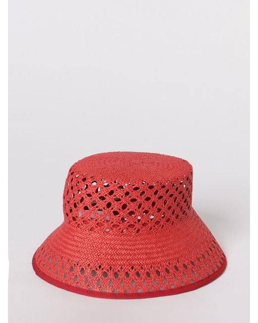 Max Mara Red Perforated Raffia Hat