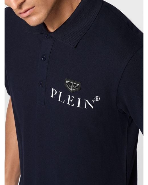 Philipp Plein Blue Short-Sleeve Stretch Cotton Polo Shirt With Metal Logo for men