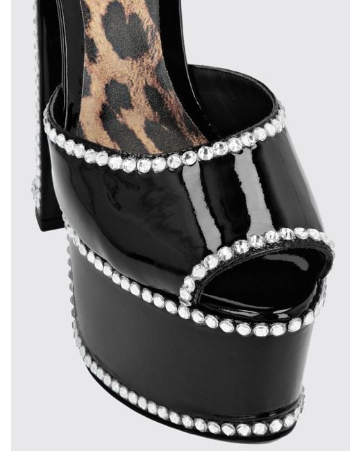 Philipp Plein Black Patent Leather Platform Sandals With High Heel And Rhinestones