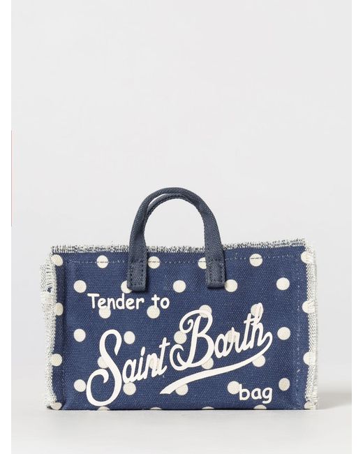 Mc2 Saint Barth Blue Striped Cotton Canvas Bag